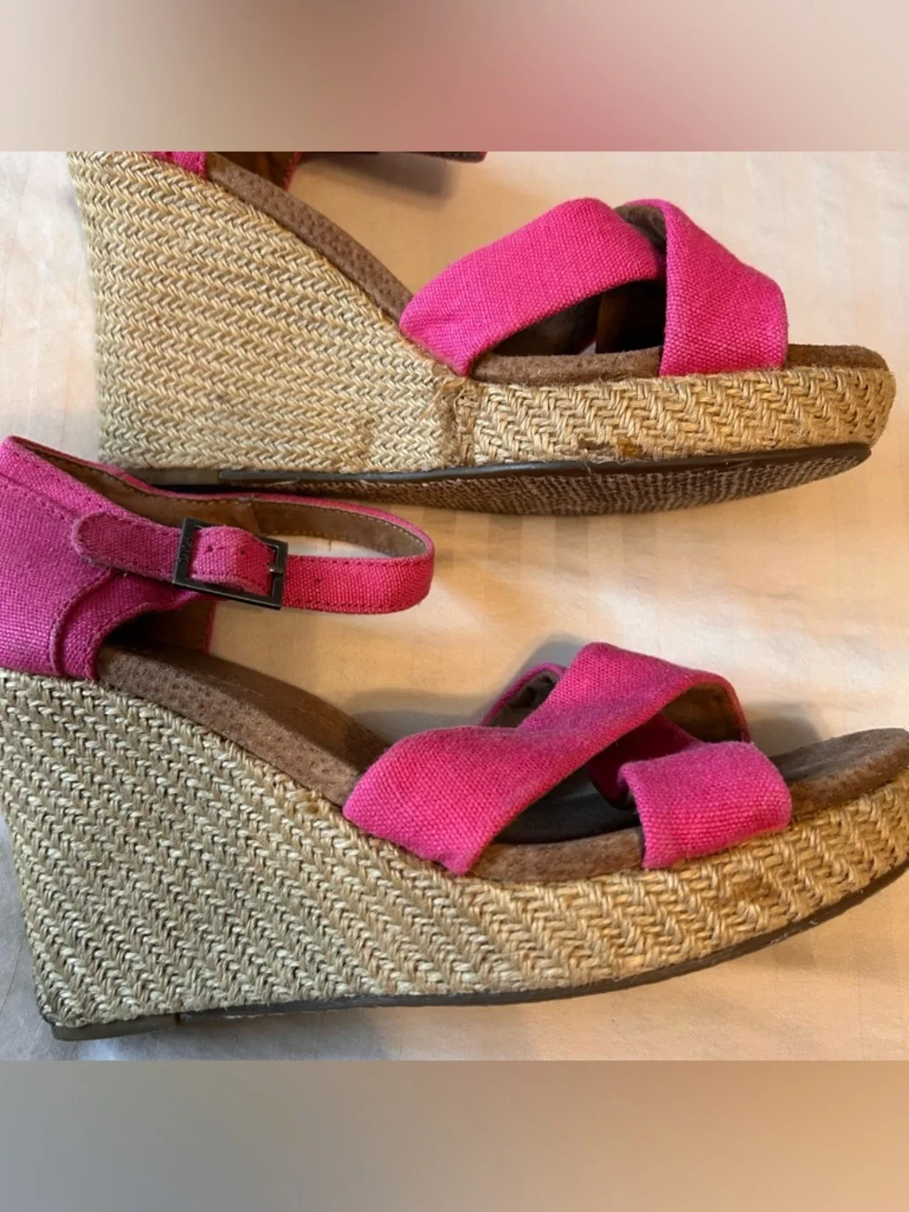 Toms Pink Strappy Wedge Espadrille Sandals